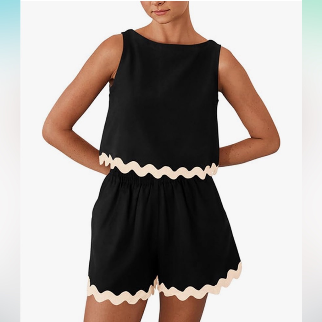 Nwt 2 Piece Cropped Tank Top High Waist Shorts Set, Available In Pink Or Black
